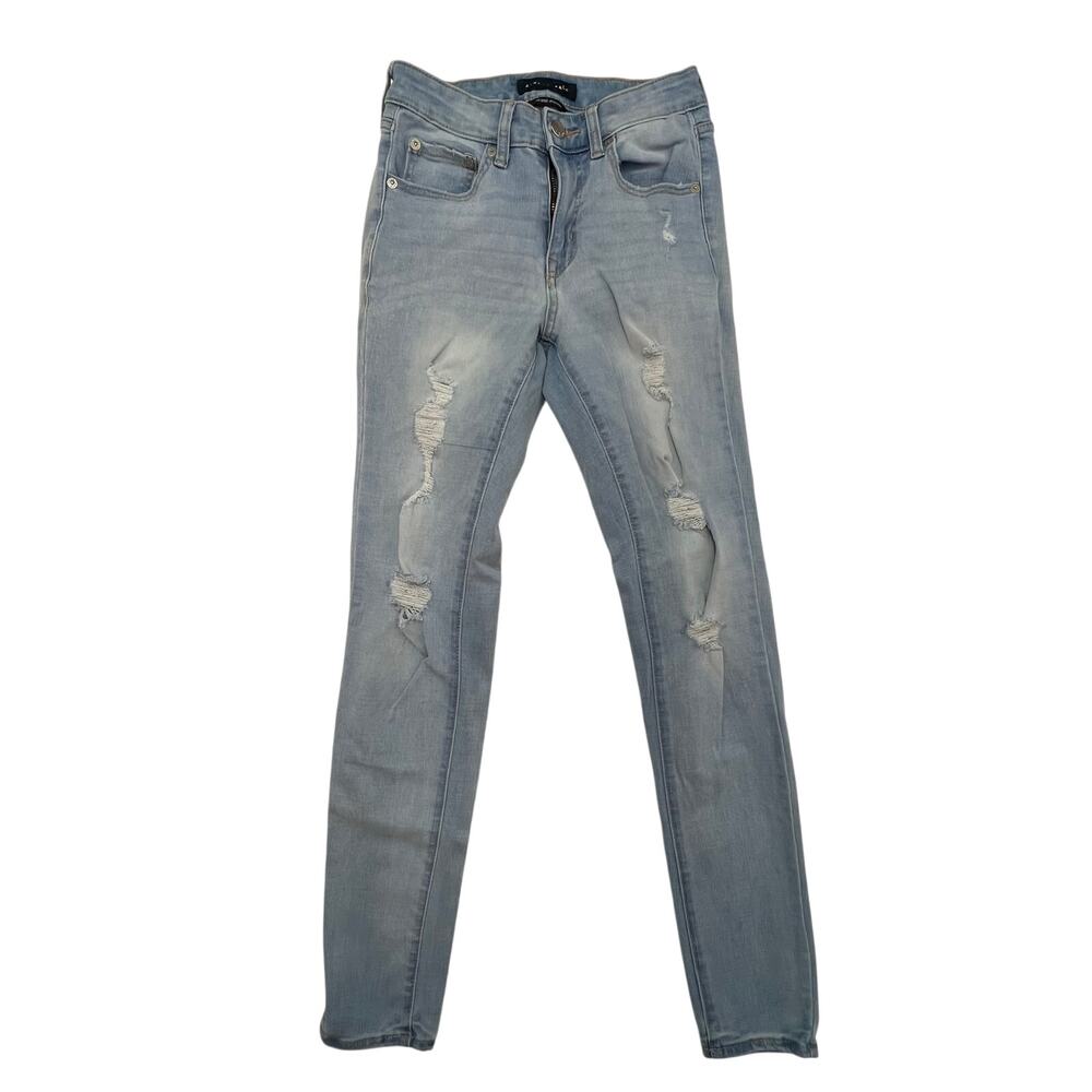 Aeropostale Women's High-Rise Jegging Size 4 Long Light Blue‎ Distressed Casual
